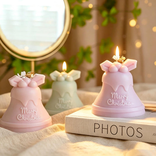 Alternate view of the christmas bell & bauble candle.