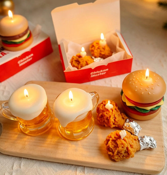 Beer Mug Candle & Fried Chicken Candle, Handmade Soy Wax Fake Food Candle, Novelty Gift, Funny Kitchen Decor, Fake Food Candle Set