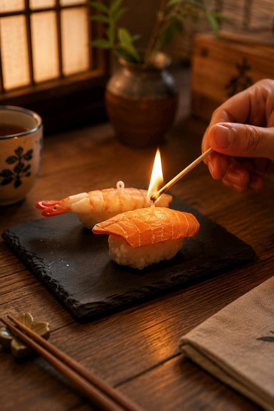 Handmade Sushi Candle Set, Japanese Food Candle, Realistic Sushi Candle,Fake Food Decor, Salmon Shrimp Sushi, Kawaii Candle, Foodie Gift