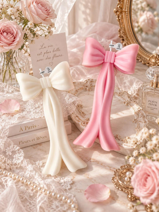 Coquette Bow Candle, Tulip Bouquet Candle, Coquette Candle, Pink Bow Candle, White Bow Candle, Floral Candle, Girly Room Decor, Gift for Her