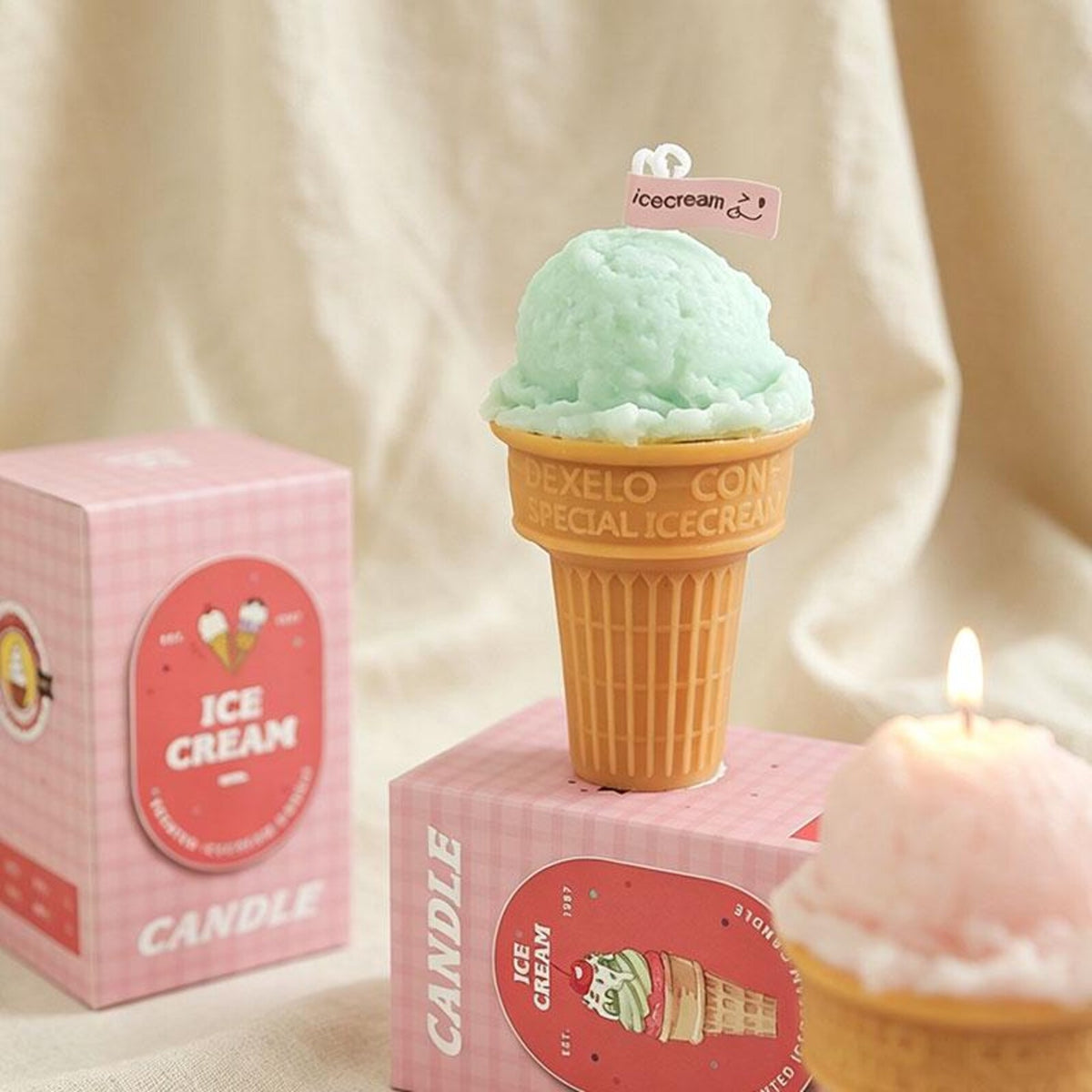 Ice Cream Cone Candle – Color Collection shown in a product photo.