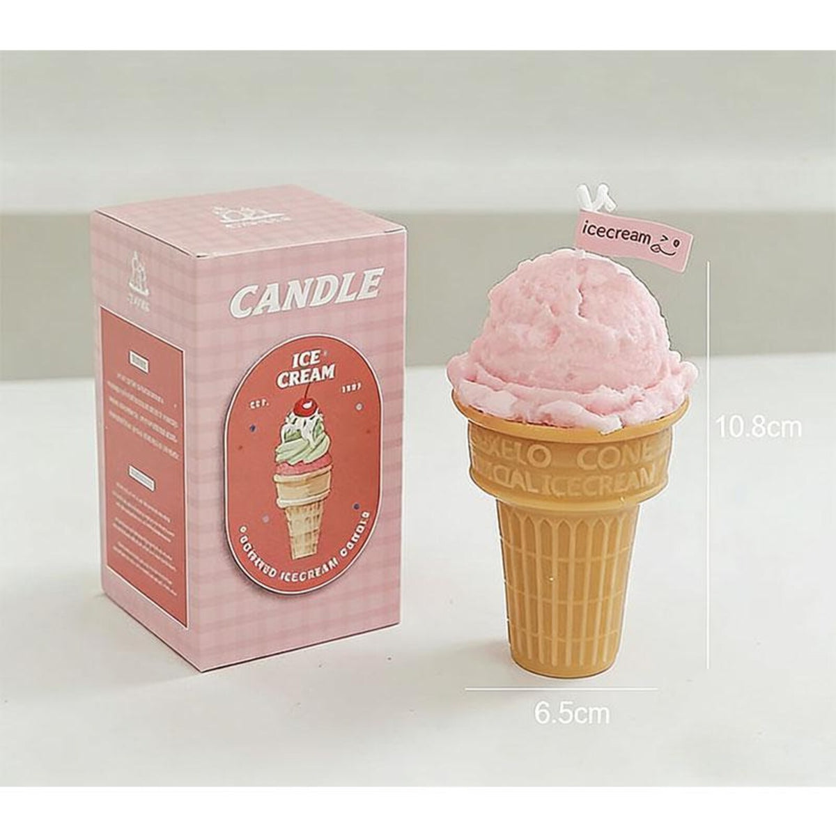 Alternate view of the ice cream cone candle.