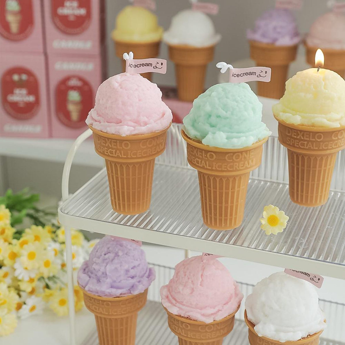 Alternate view of the ice cream cone candle.