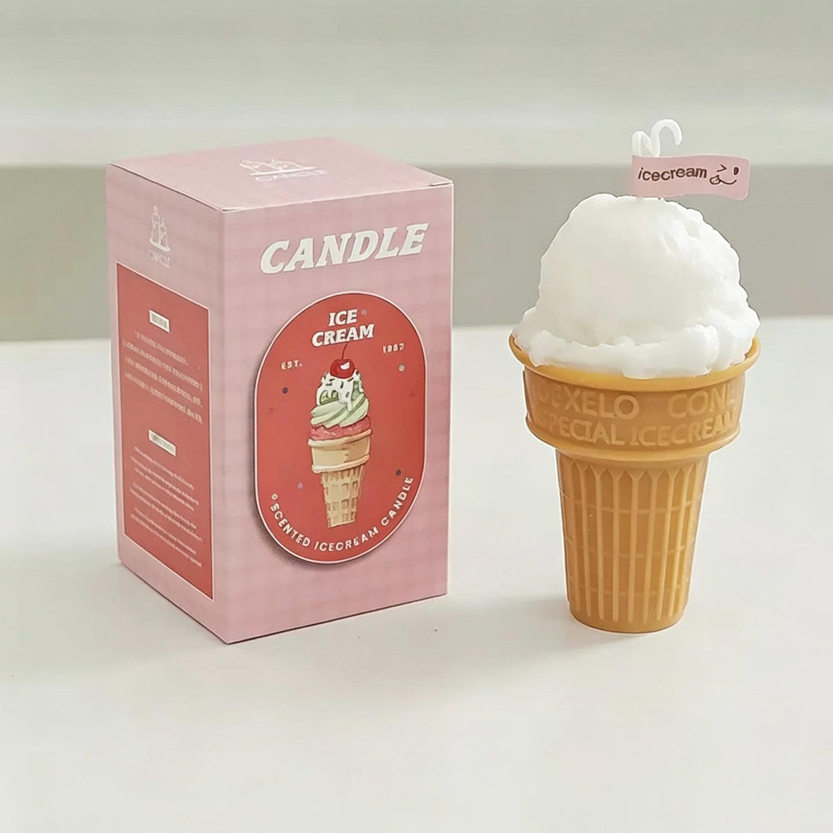 Alternate view of the ice cream cone candle.