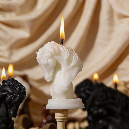Alternate view of the horse head candle.