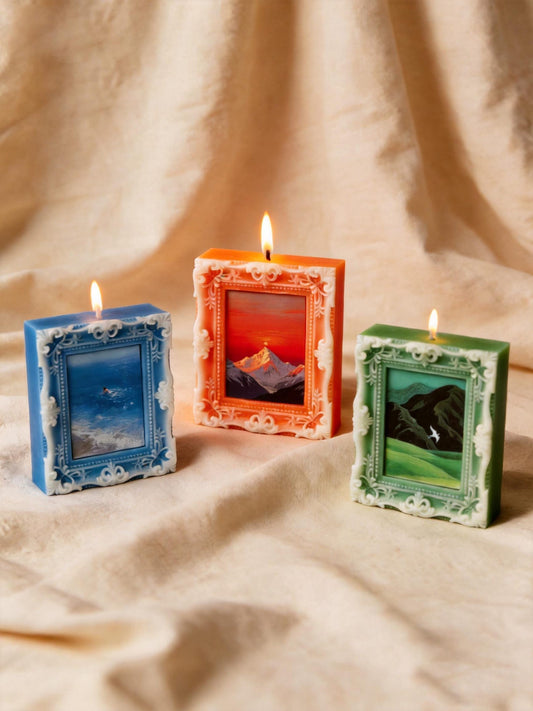 Alternate view of the landscape frame candle.