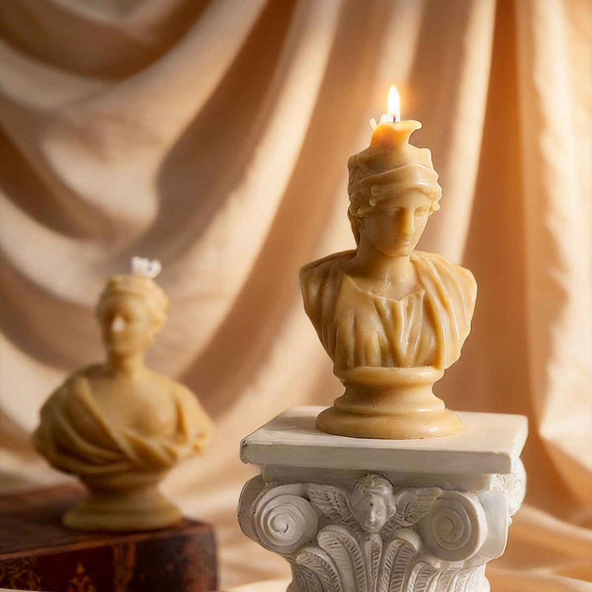 Alternate view of the classical bust candle.
