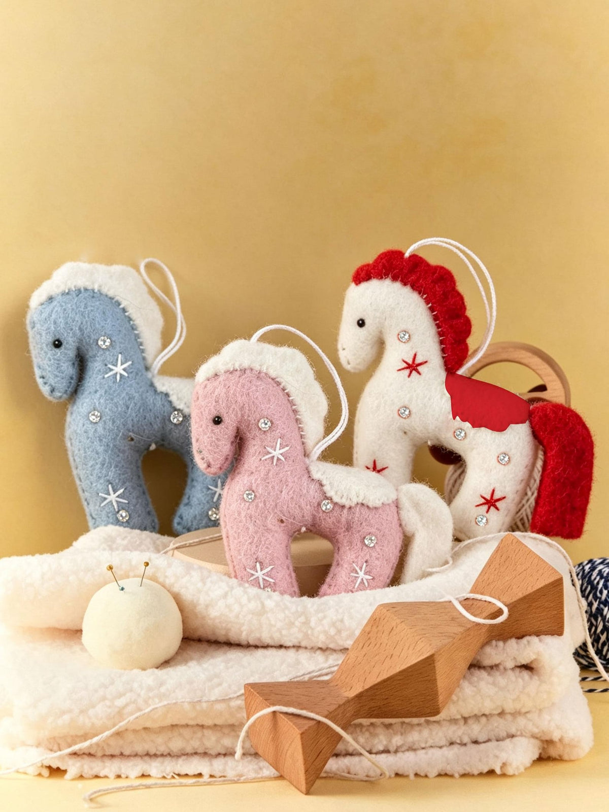Alternate view of the wool felt animal aroma ornament.