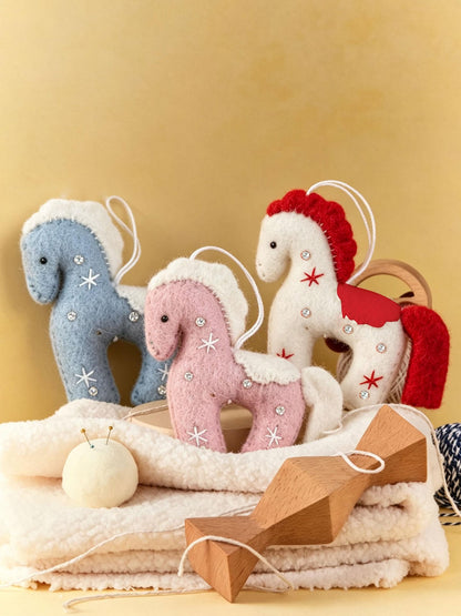 Alternate view of the wool felt animal aroma ornament.