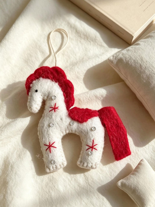 Alternate view of the wool felt animal aroma ornament.