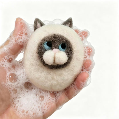 Alternate view of the cat felted soap.