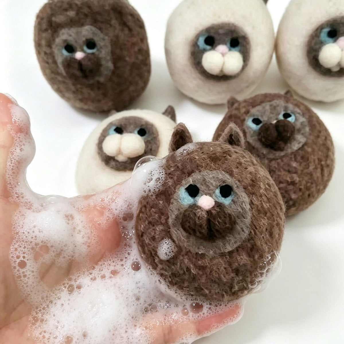 Alternate view of the cat felted soap.