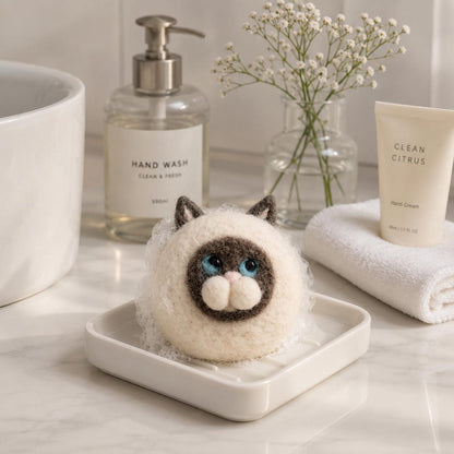 Alternate view of the cat felted soap.