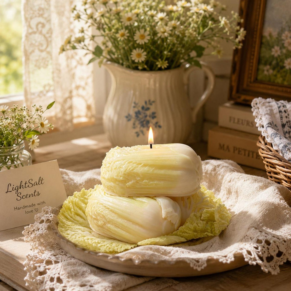 Napa Cabbage Candle shown in a product photo.