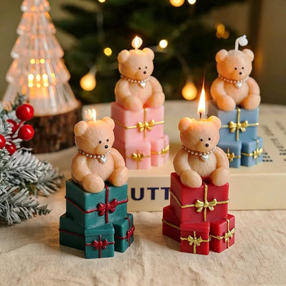 Christmas Teddy Bear Candle shown in a product photo.