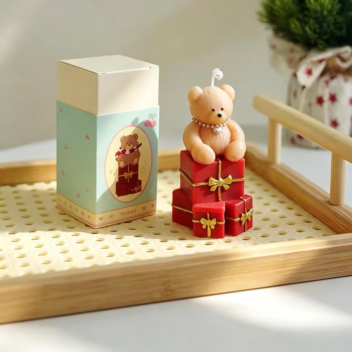 Alternate view of the christmas teddy bear candle.