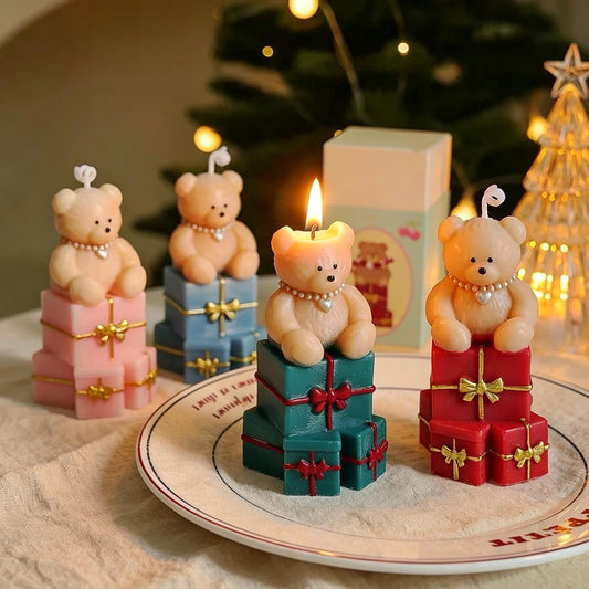 Alternate view of the christmas teddy bear candle.