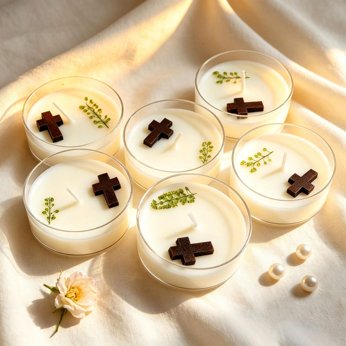 Christian Cross Candle Set shown in a product photo.