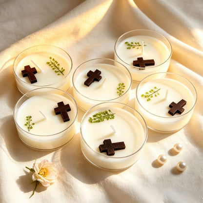 Christian Cross Candle Set shown in a product photo.