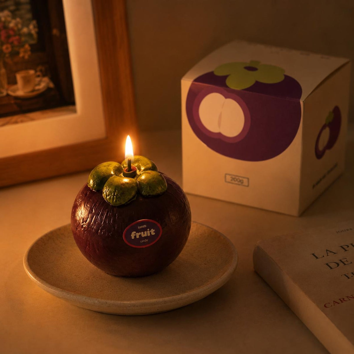 Mangosteen Candle shown in a product photo.