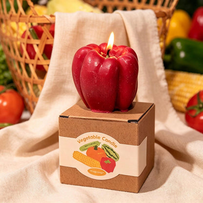Alternate view of the red bell pepper candle.