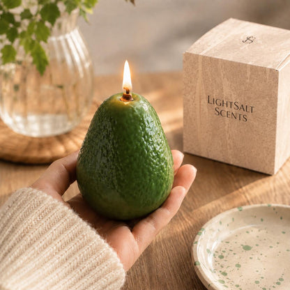 Alternate view of the avocado candle.
