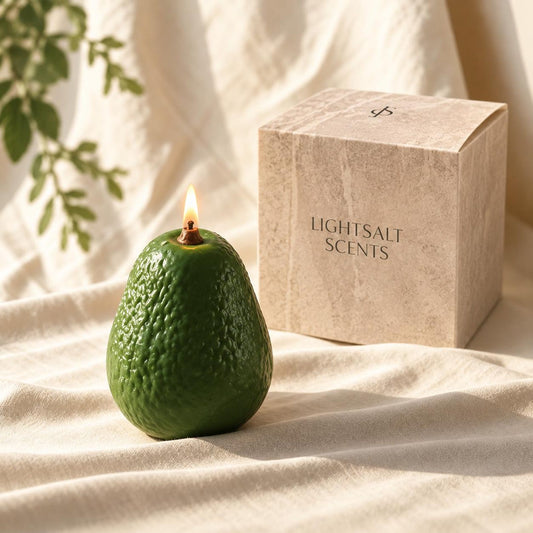 Alternate view of the avocado candle.