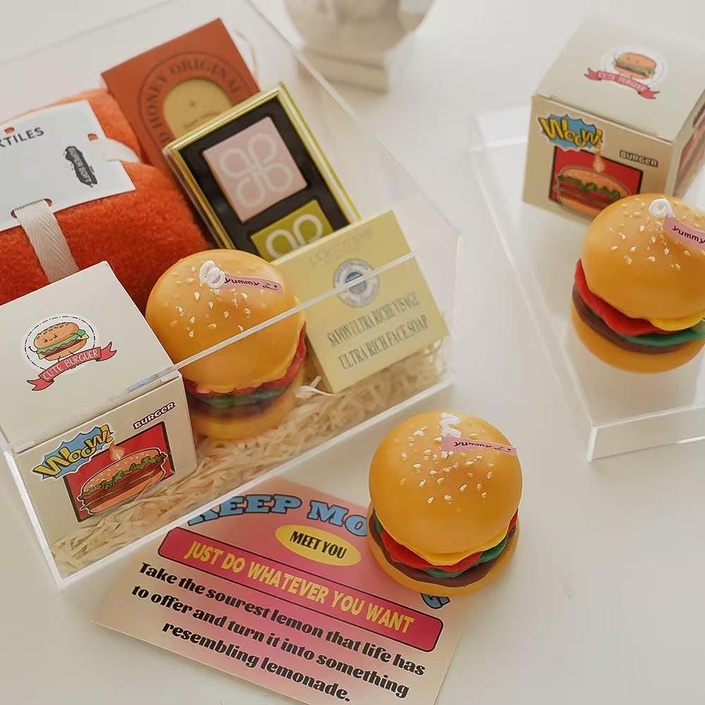 Another view of the hamburger candle.