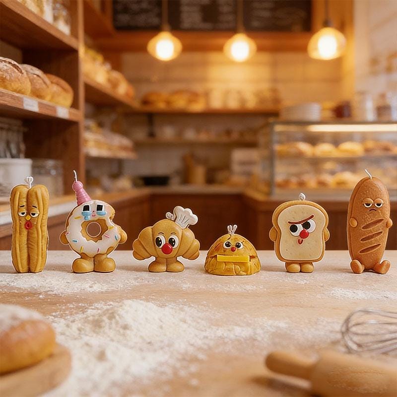 Handmade Toast Croissant Candle, Bread Candle Set,Kawaii Food Decor, Cute Kitchen Decor, Fake Food Candle,  Home Decor, Bakery Candle Set