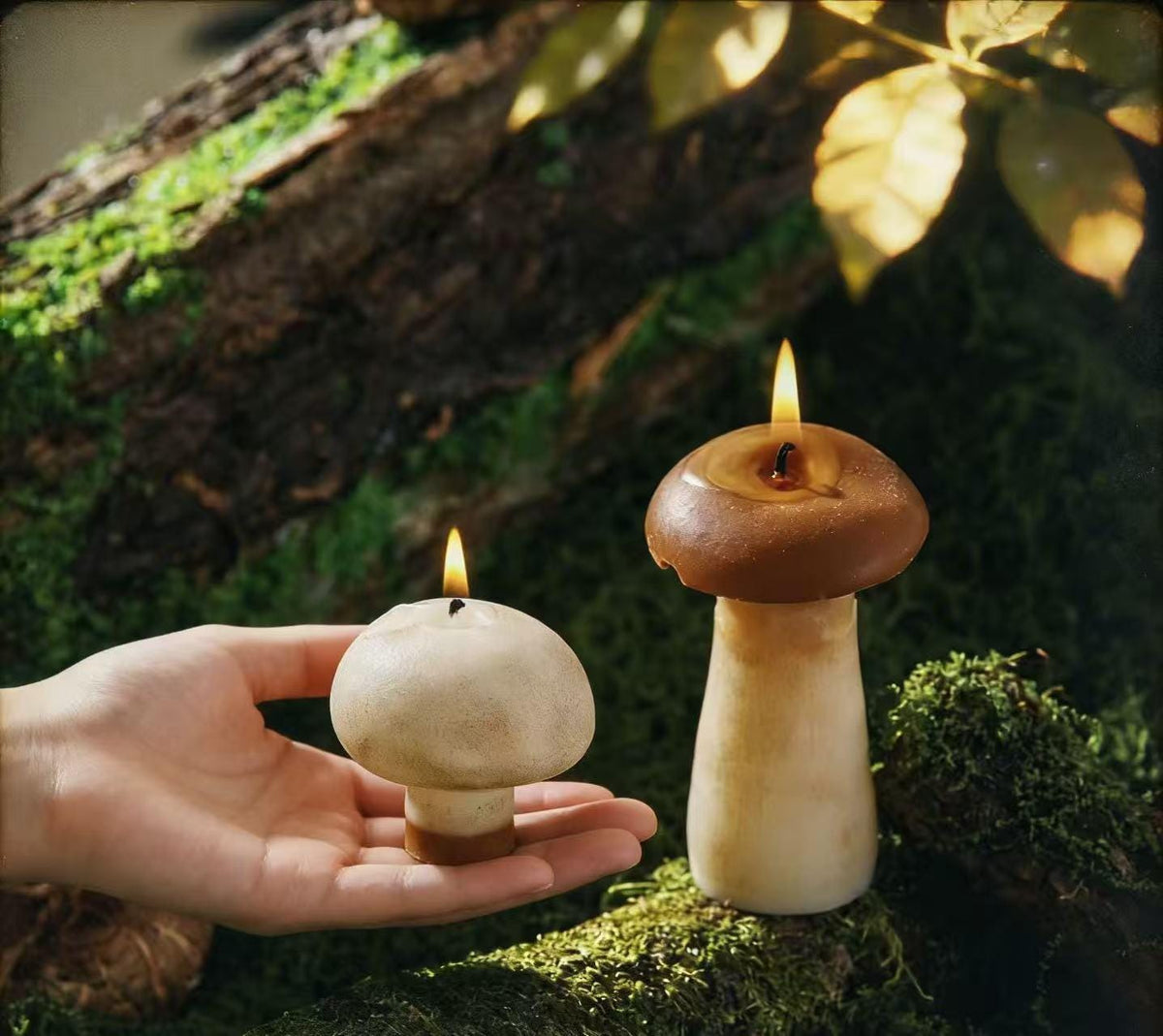 Closer view of the mushroom beeswax candle.