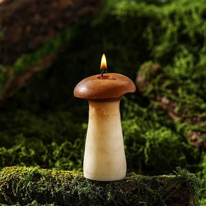 Additional view of the mushroom beeswax candle.