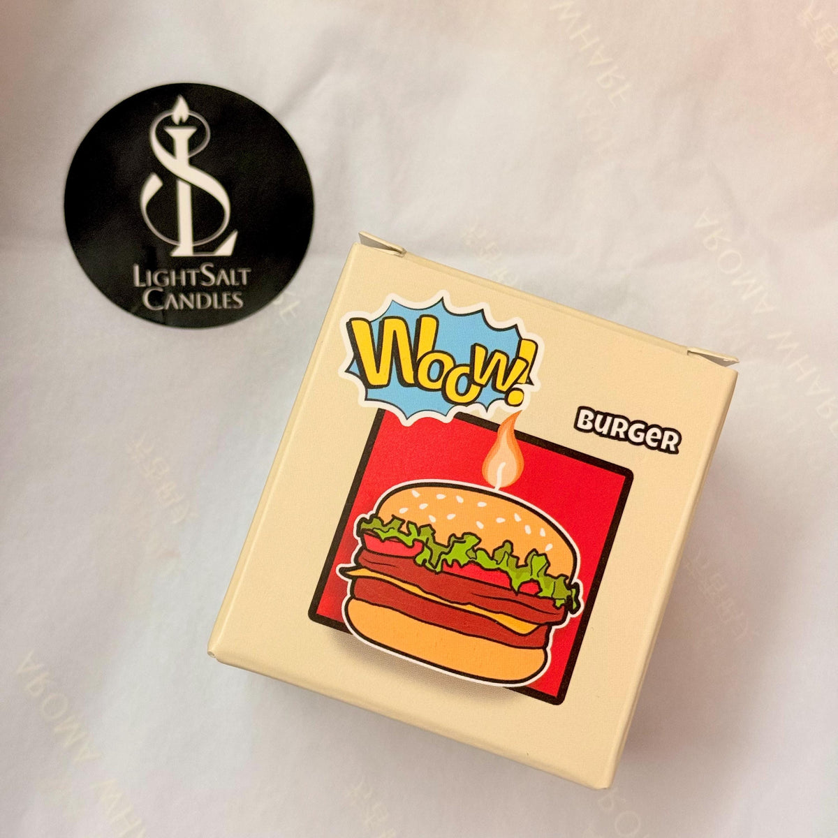 The hamburger candle shown from another angle.