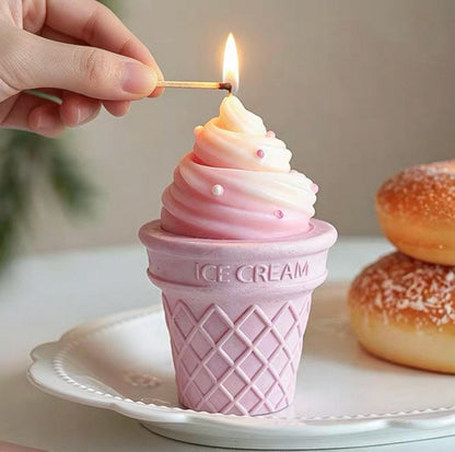 Handcrafted Ice Cream Cone Candle, Handmade Food Candle, Fake Dessert Decor, Cute Room Decor, Novelty Gift, Milk Coffee Scented Candle