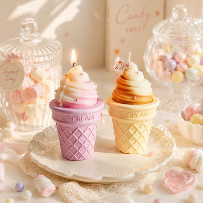 Handcrafted Ice Cream Cone Candle, Handmade Food Candle, Fake Dessert Decor, Cute Room Decor, Novelty Gift, Milk Coffee Scented Candle