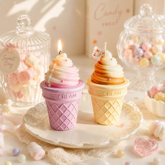 Handcrafted Ice Cream Cone Candle, Handmade Food Candle, Fake Dessert Decor, Cute Room Decor, Novelty Gift, Milk Coffee Scented Candle