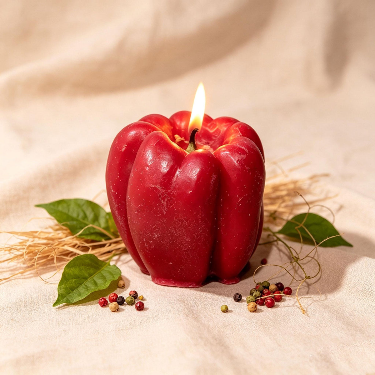 Detail view of the farmers market vegetable candle set.