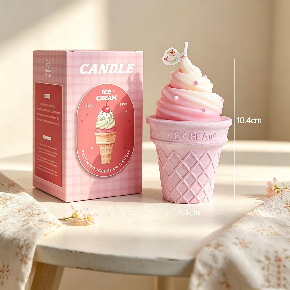 Handcrafted Ice Cream Cone Candle, Handmade Food Candle, Fake Dessert Decor, Cute Room Decor, Novelty Gift, Milk Coffee Scented Candle