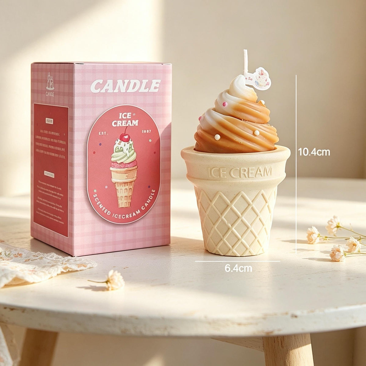 Handcrafted Ice Cream Cone Candle, Handmade Food Candle, Fake Dessert Decor, Cute Room Decor, Novelty Gift, Milk Coffee Scented Candle