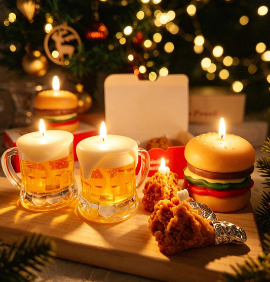 Beer Mug Candle & Fried Chicken Candle, Handmade Soy Wax Fake Food Candle, Novelty Gift, Funny Kitchen Decor, Fake Food Candle Set