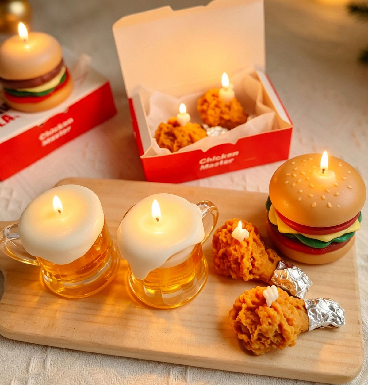 Beer Mug Candle & Fried Chicken Candle, Handmade Soy Wax Fake Food Candle, Novelty Gift, Funny Kitchen Decor, Fake Food Candle Set