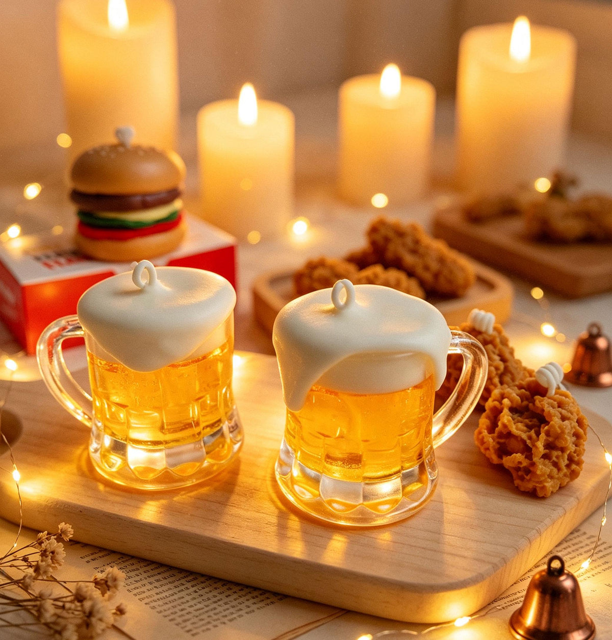 Beer Mug Candle & Fried Chicken Candle, Handmade Soy Wax Fake Food Candle, Novelty Gift, Funny Kitchen Decor, Fake Food Candle Set