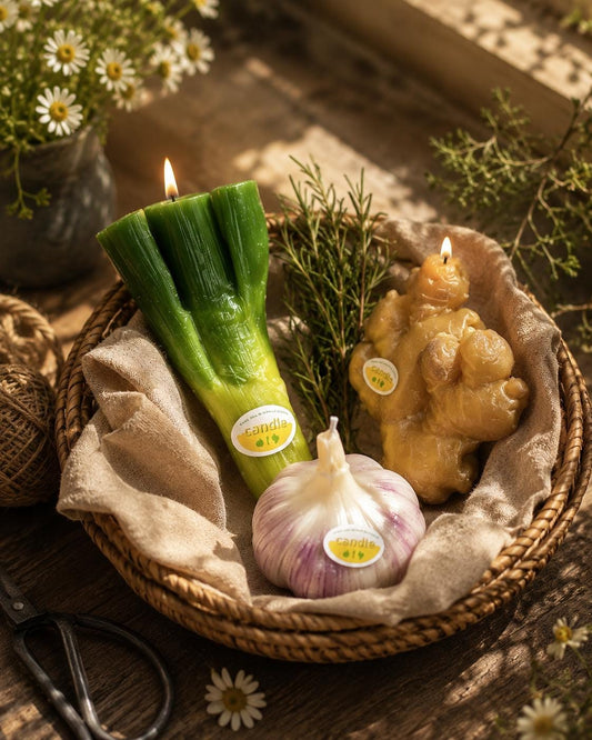 Realistic Vegetable Candles,Handmade Vegetable Candle Set, Soy Wax Food Candle Collection, Green Onion Garlic Ginger Candles, Kitchen Decor