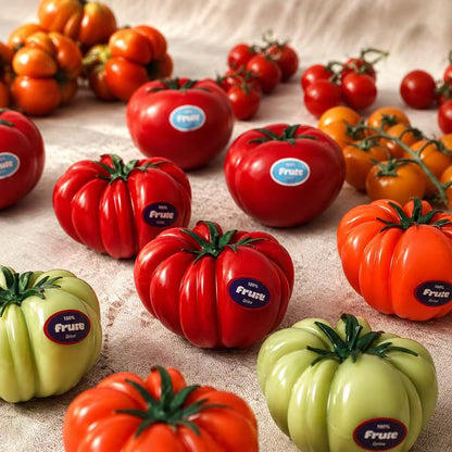 Detail view of the tomato candle.