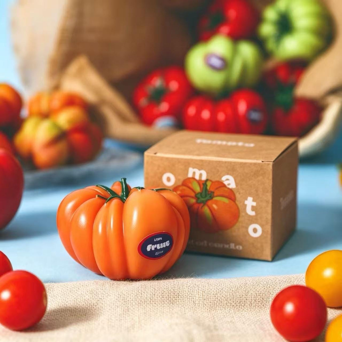 Closer view of the tomato candle.