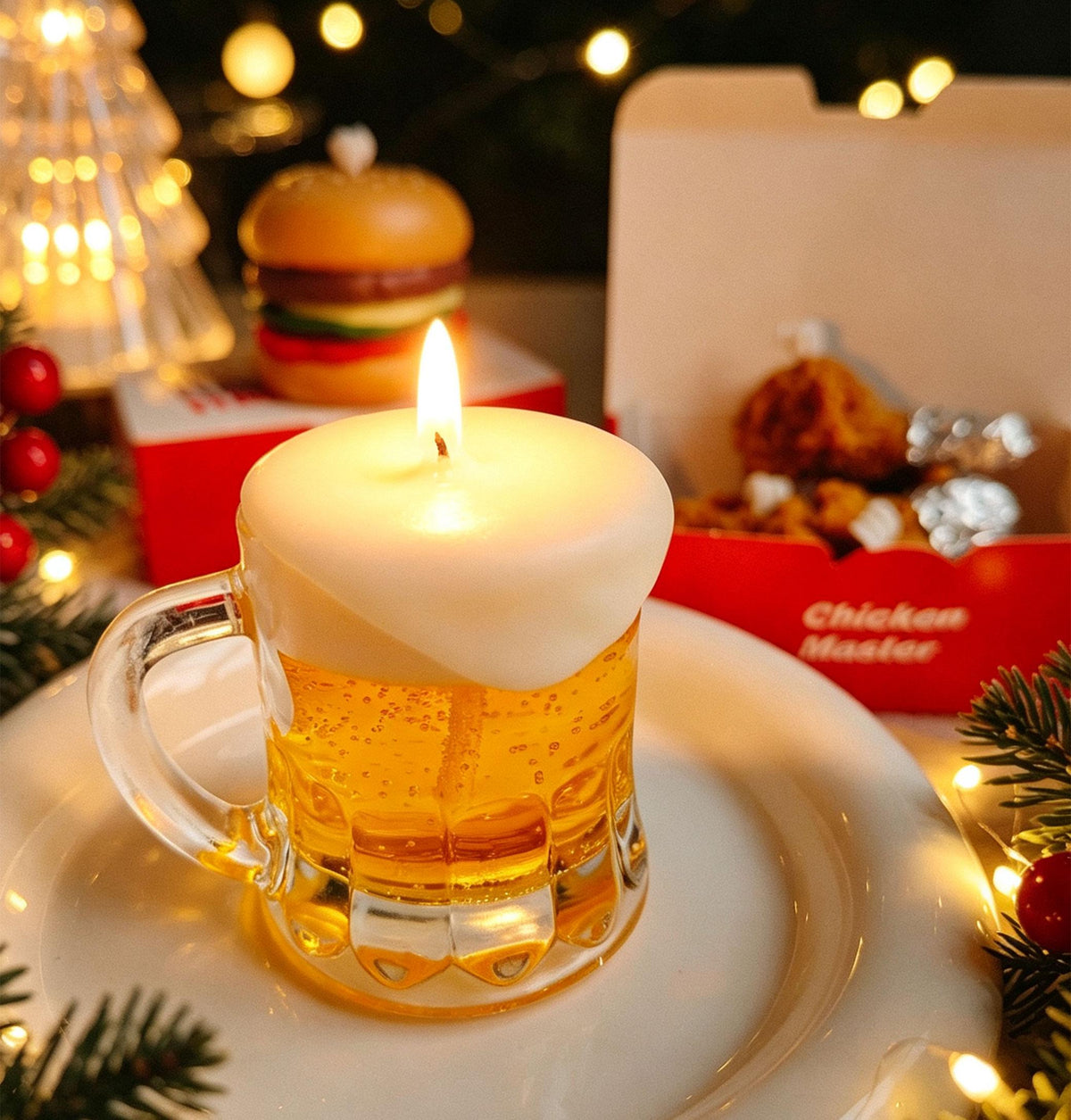 Beer Mug Candle & Fried Chicken Candle, Handmade Soy Wax Fake Food Candle, Novelty Gift, Funny Kitchen Decor, Fake Food Candle Set