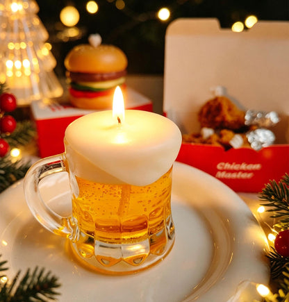 Beer Mug Candle & Fried Chicken Candle, Handmade Soy Wax Fake Food Candle, Novelty Gift, Funny Kitchen Decor, Fake Food Candle Set