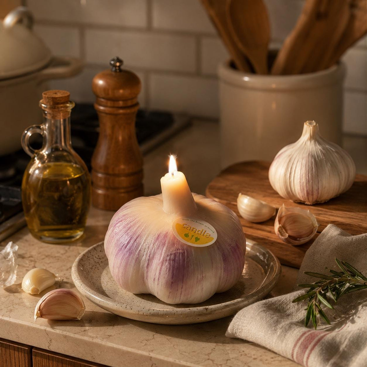Garlic Candle shown in a product photo.