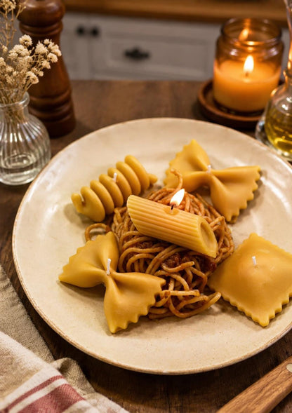 Additional product view of the pasta candle gift set.