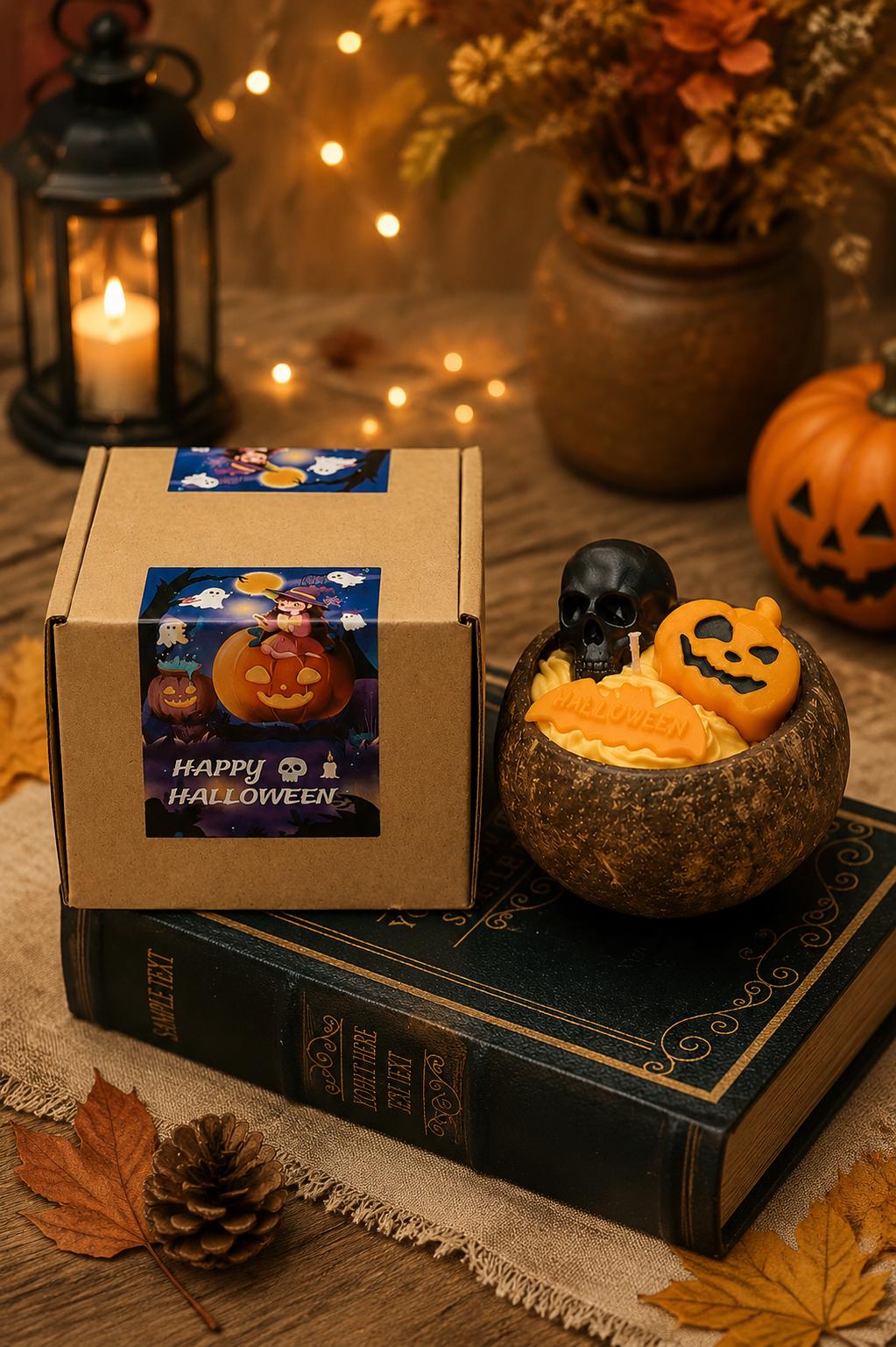 Halloween Coconut Bowl Candle, Ghost Candle, Halloween Decor, Spooky Home Decor, Handmade Soy Wax Candle, Fall Gift, Cute Halloween Decor