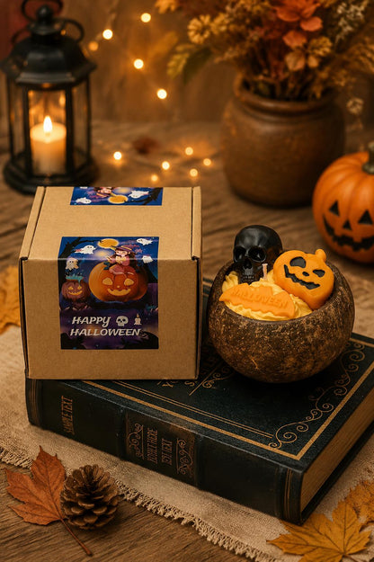 Halloween Coconut Bowl Candle, Ghost Candle, Halloween Decor, Spooky Home Decor, Handmade Soy Wax Candle, Fall Gift, Cute Halloween Decor